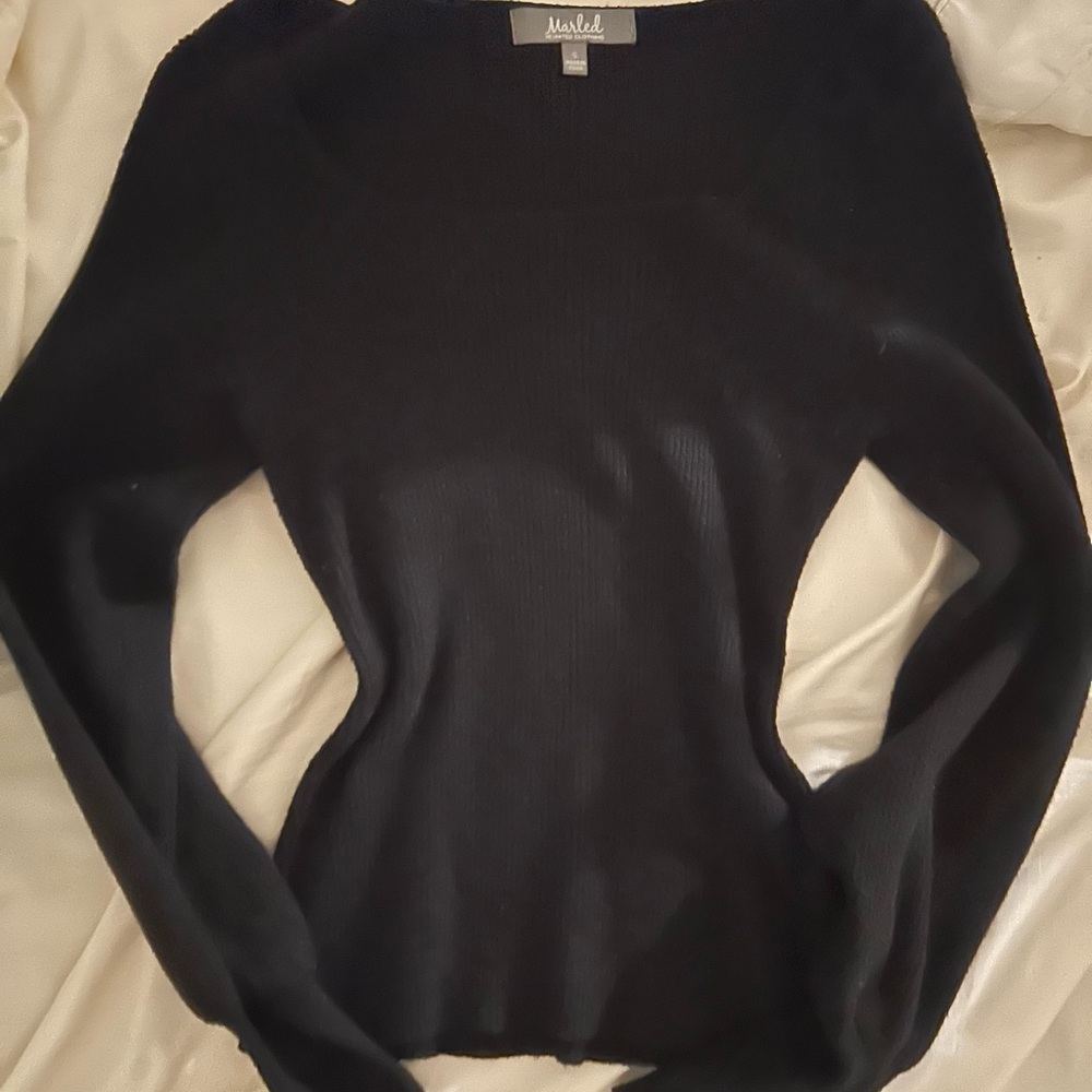 Marled Black Ribbed Scoop-Neck Women's Sweater